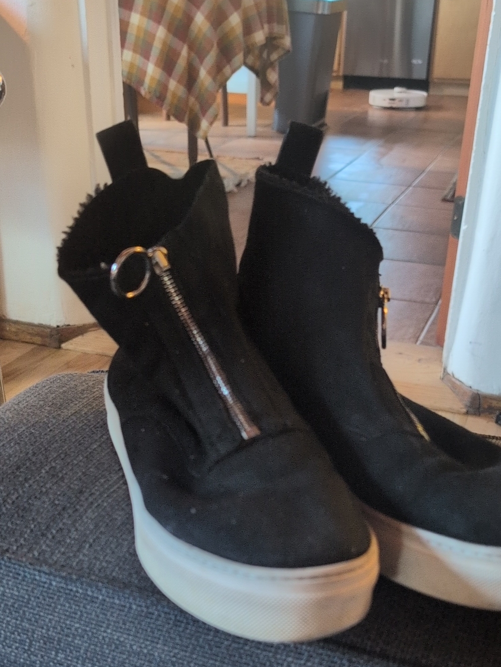 Celine Suede Shearling Zip Front Boots